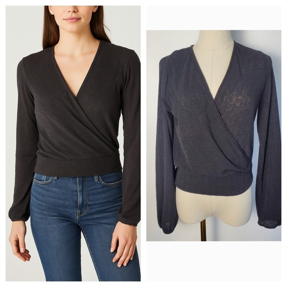 Dynamite Black Long Sleeve Wrap Top